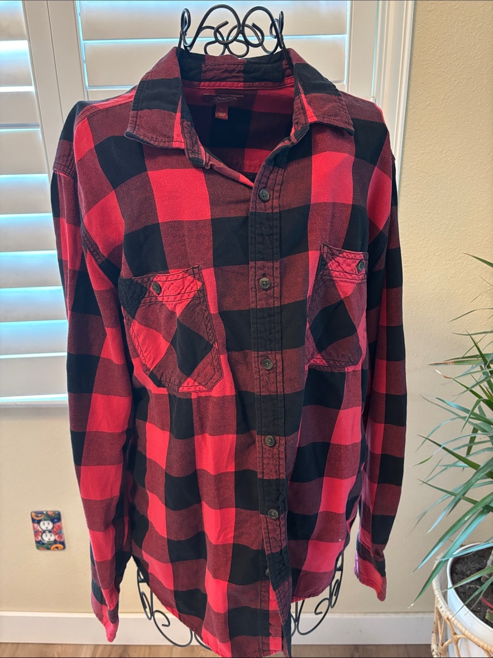Handmade one of a kind distressed Black Buffalo Plaid Flannel Shirt - Picture 3 of 5